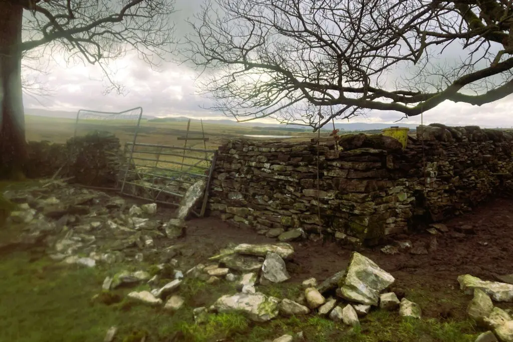 A dry stone wall in Mazonwath that has been rebuilt