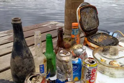 Cans and bottles by Windermere Lake District