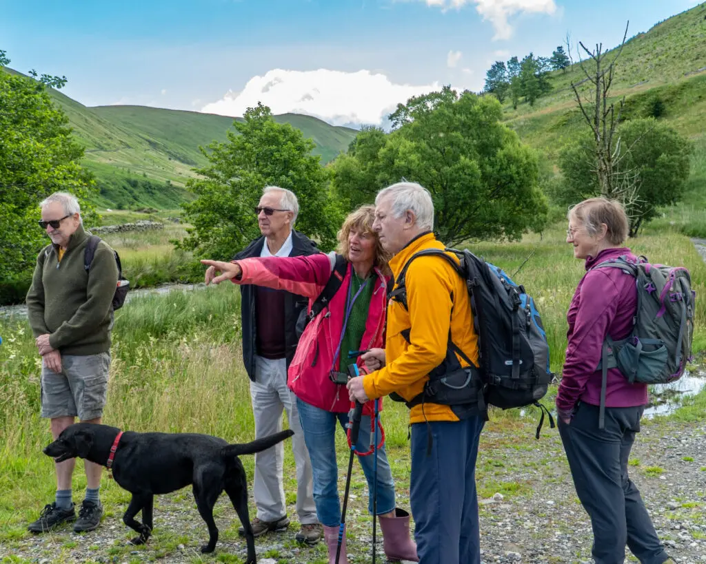 A group of people in a green valley