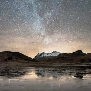 Stars and Milky Way over Blea Tarn & the Langdale Pikes