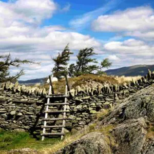 Dry stone wall and stile at Black Crag