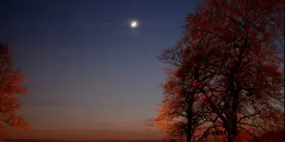 A night time view of the sky with the moon