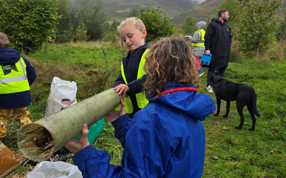 Stuffing a tube for a bug hotel