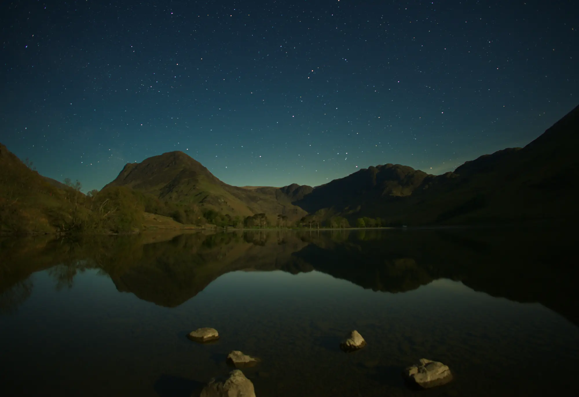 An image of fells in front of an almost dark skiy
