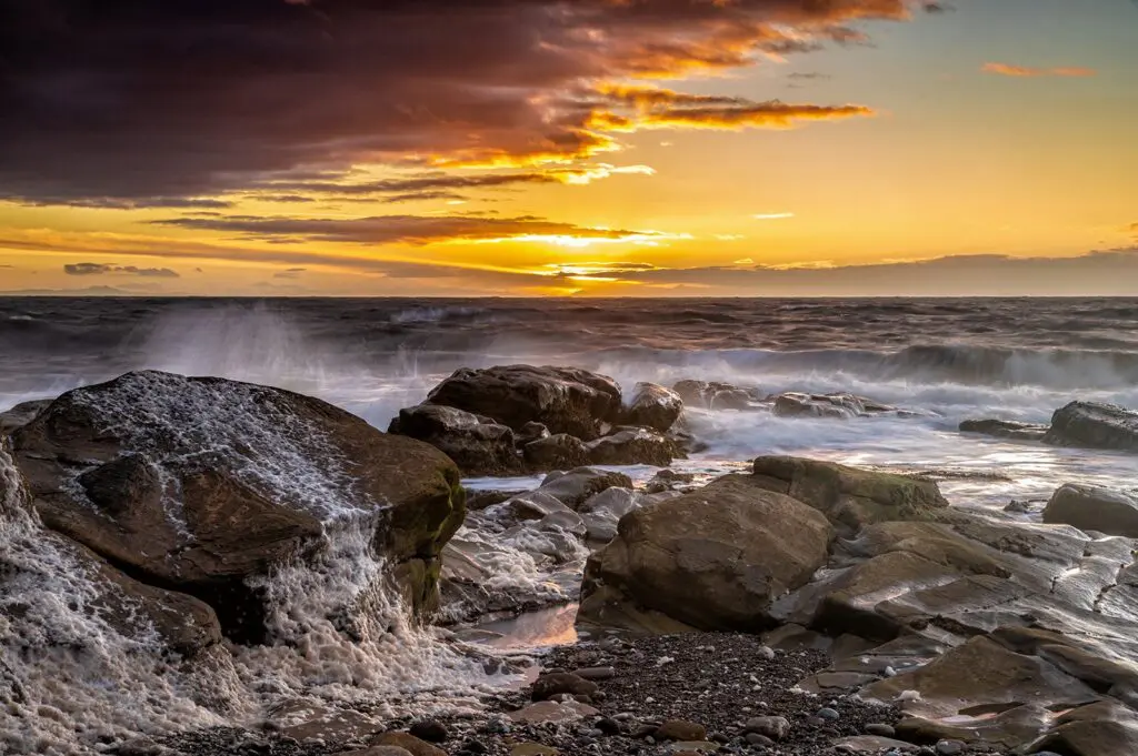 Beach, waves, rocks, Solway firth