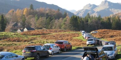 Cars parked on Elterwater common