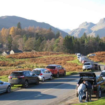 Cars parked on Elterwater common