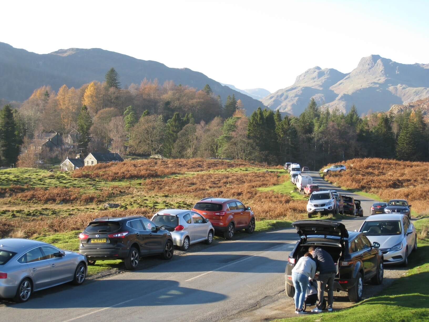 Cars parked on Elterwater common