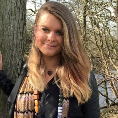 A woman with long blonde hair