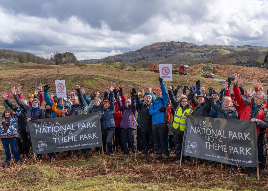 People protesting on Elterwater common