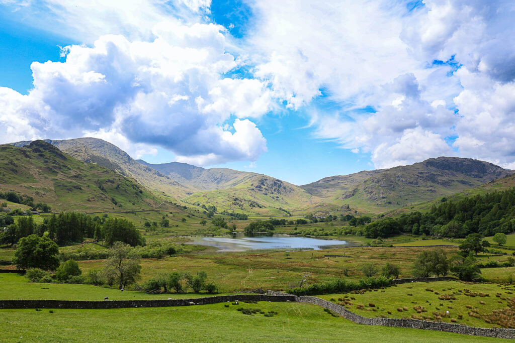 Little Langdale Tarn under a blue sky