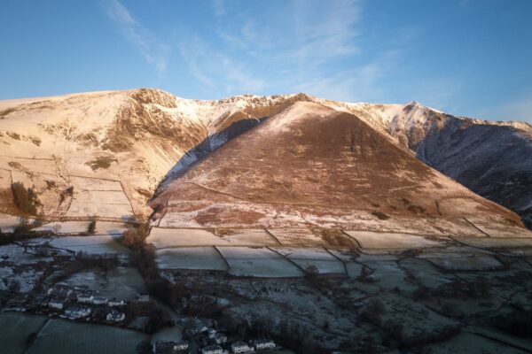 Dam Mire Wood view with the fell in snow