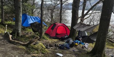 Fly campers at Isthmus Bay near Keswick